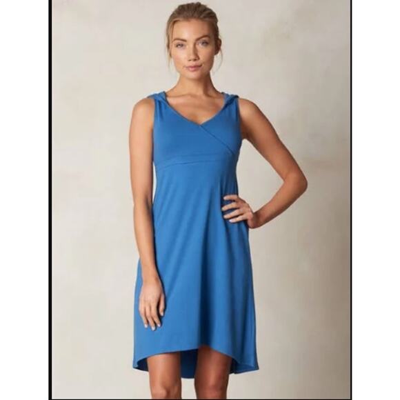 Prana Alana Faux Wrap Hooded Blue Organic Cotton Dress Size S Athleisure - Picture 1 of 7